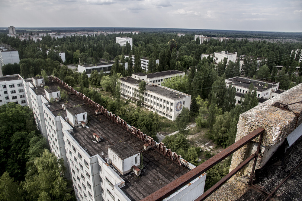 view over the abandoned city of Pripyat, Chernobyl
