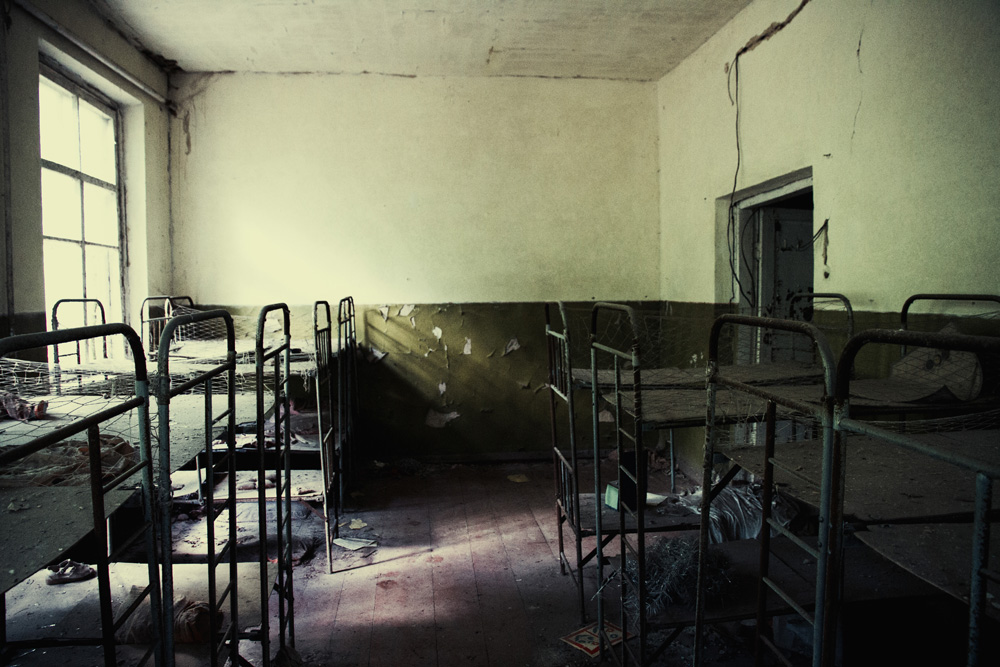 room in an abandoned building in Chernobyl