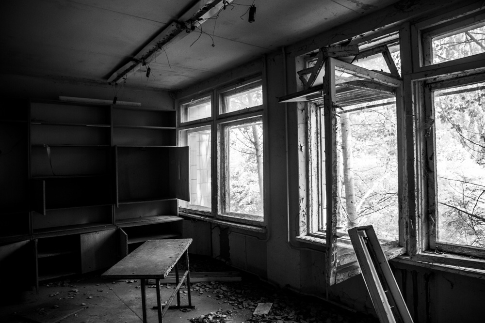 room in an abandoned building in Chernobyl
