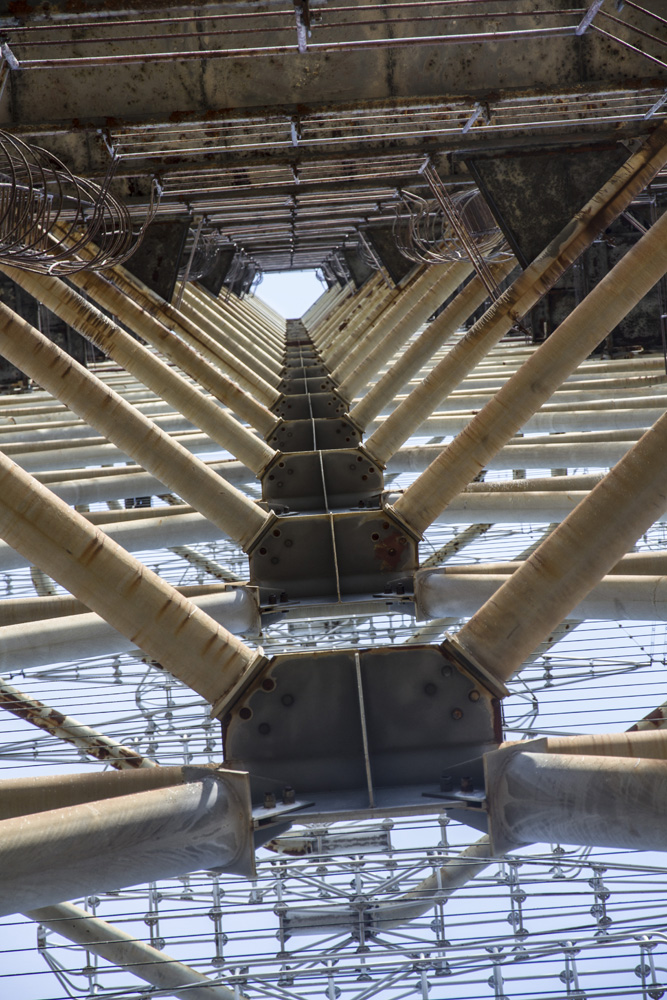 looking up through the DUGA radar installation in Chernobyl