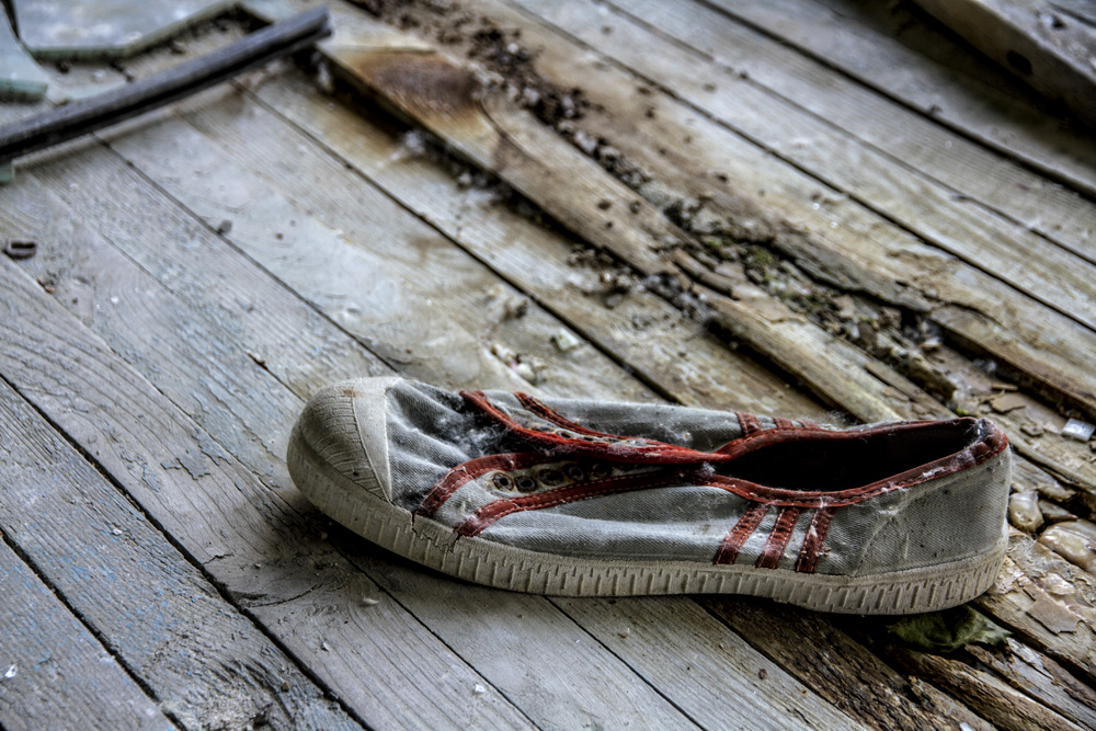 a lost shoe in Pripyat, Chernobyl