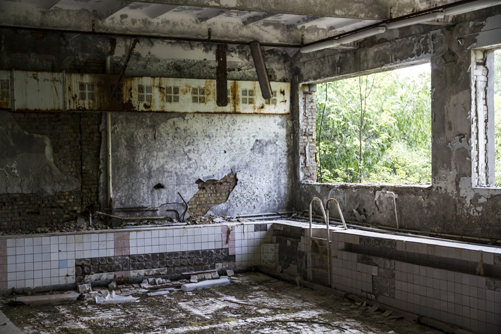 abandoned swimming pool in Pripyat, Chernobyl