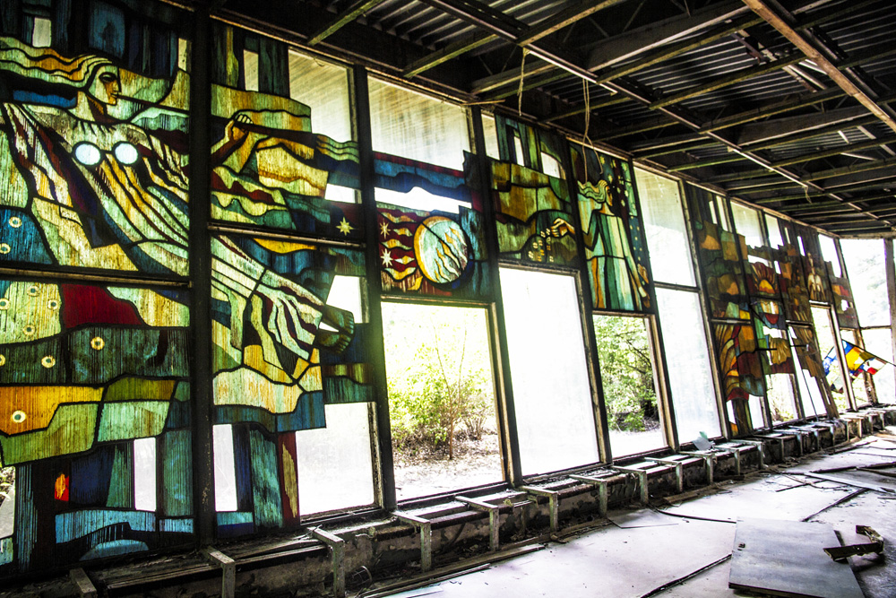 stained glass windows in Pripyat, Chernobyl