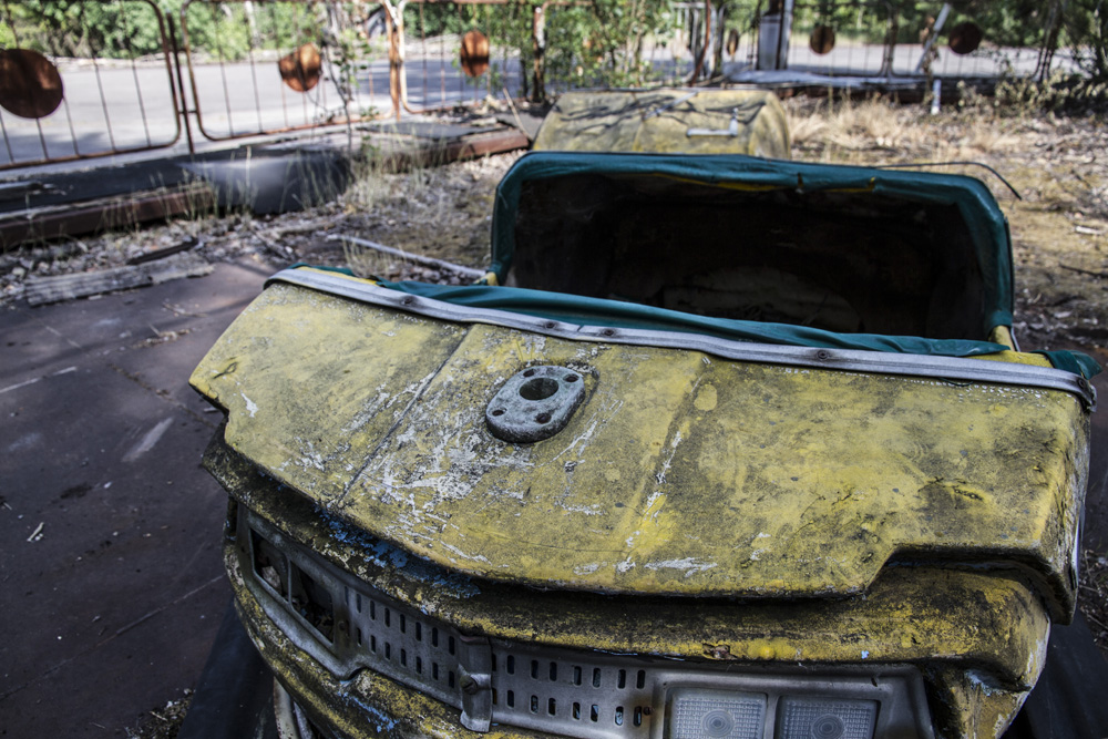 bumper car in Chernobyl's abandoned amusement park