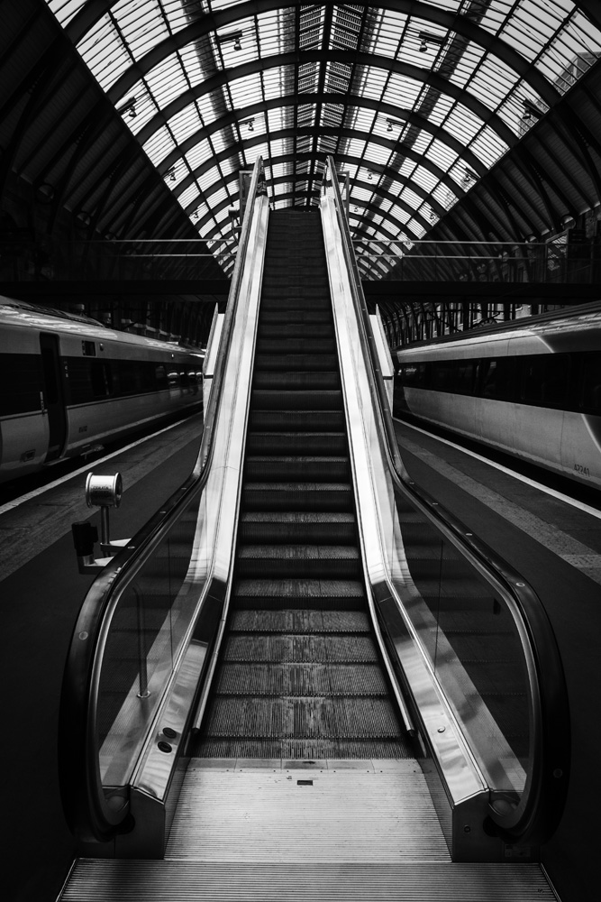 escalator at King's Cross train station, London