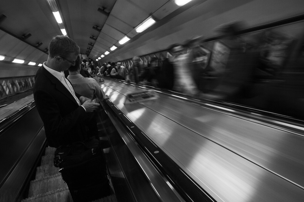 commuters in the London Underground tube station near St. Pauls' cathedral